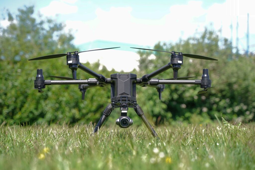 A front view of Yuneeq H850 RTK High Resolution Camera Drone in grass