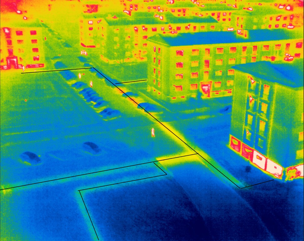 A thermographic view of a building inspection through a night done
