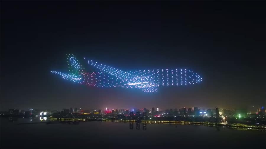 An image of a 3D airplane through drone