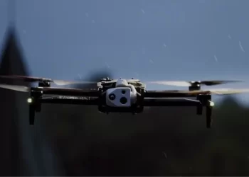 A view of a long range drone hovering in the sky