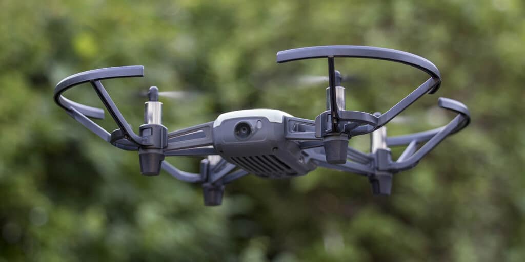 DJI Tello in black color in flight