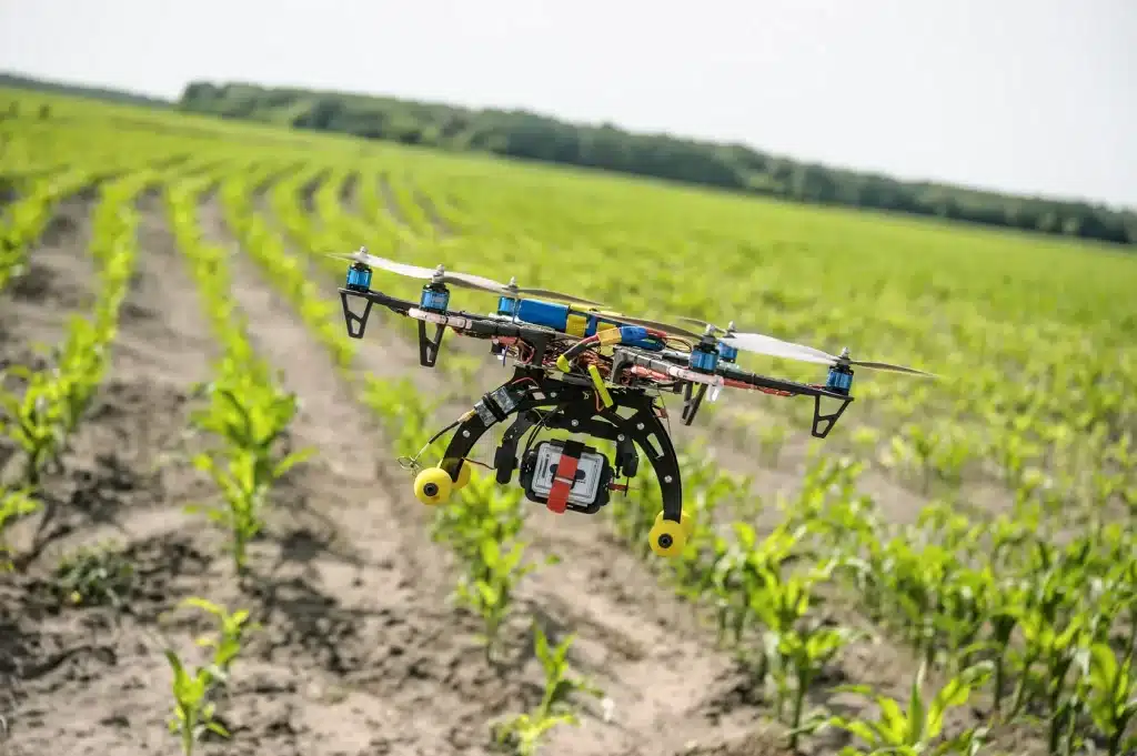 drone flying above the field