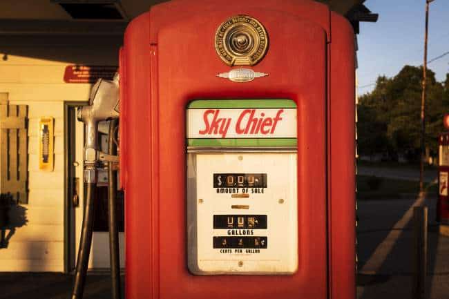 A view of a red gasoline station