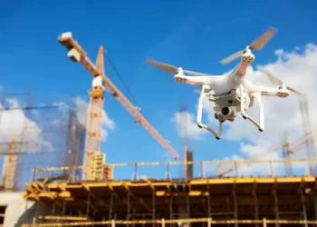 drone flying above the construction area