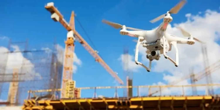 drone flying above the construction area