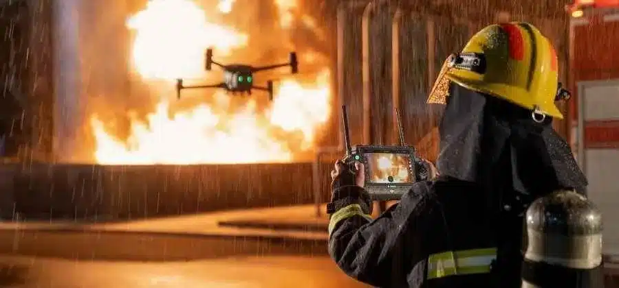 fire fighter operating drone