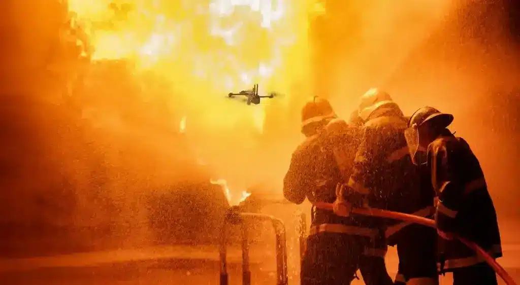 the firefighters operating firefighting drones