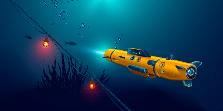 Autonomous underwater drone or robot with camera exploration seabed